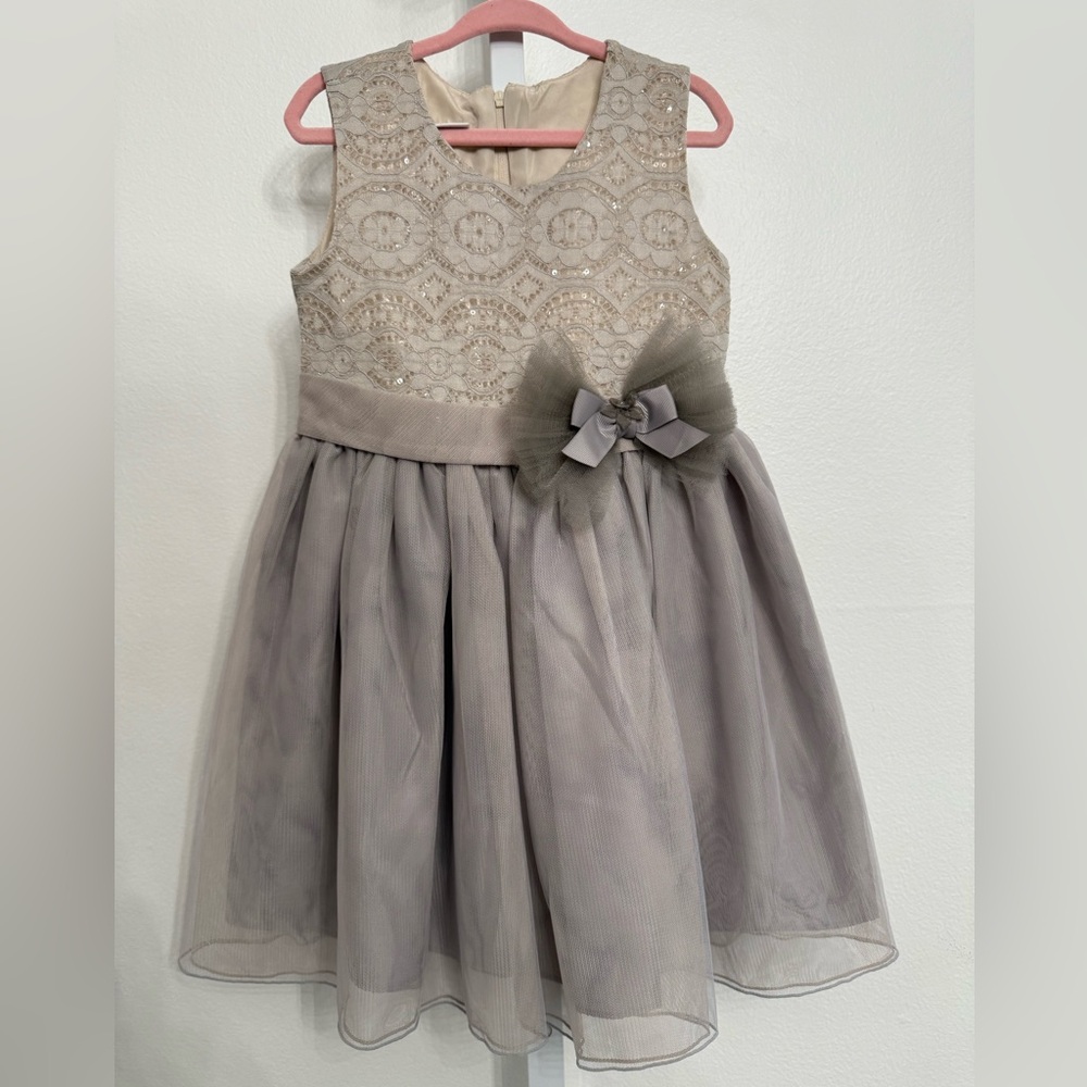 Bonnie Jean Gray Lace Kids Dress with Bow